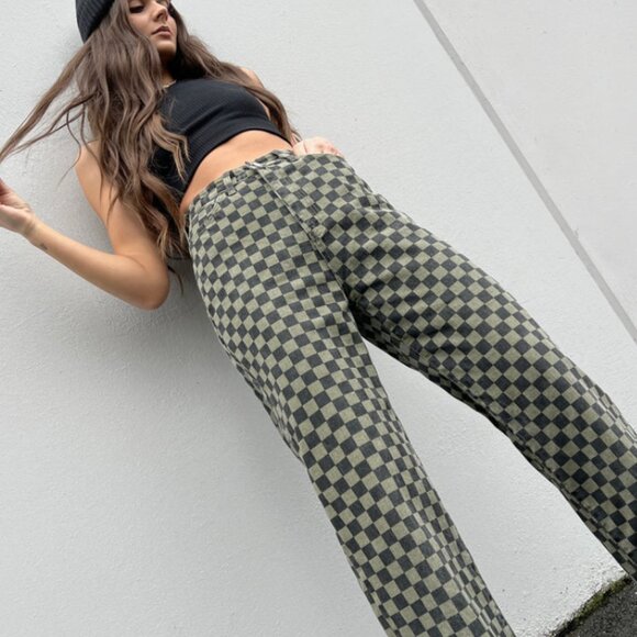 Like New Oak + Fort Green/Black Checkered Denim Pants - Picture 1 of 4